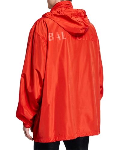 Shop Balenciaga Men's Tonal Logo Raincoat In Red Pattern