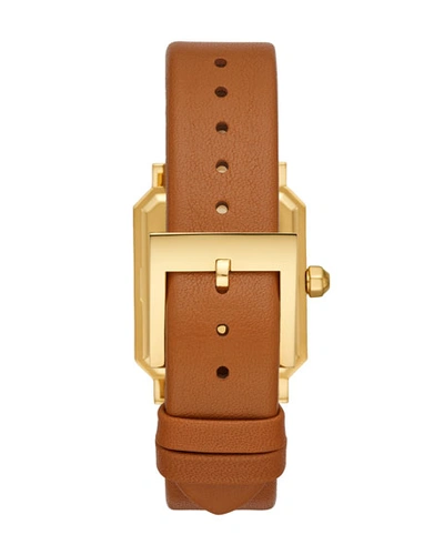 Shop Tory Burch 27mm Robinson Leather Watch W/ Moving Logo, Brown