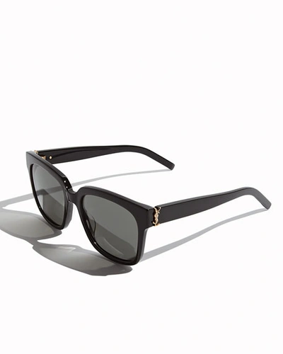 Shop Saint Laurent Square Ysl Acetate Sunglasses In Beige