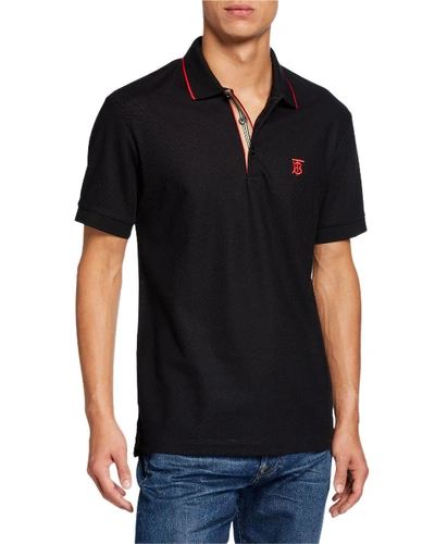 Shop Burberry Men's Icon Stripe-placket Polo Shirt, Black