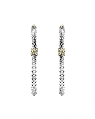 Shop Lagos Embrace Diamond-x Skinny Hoop Earrings W/ 18k Gold