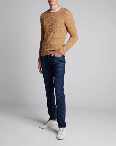 Shop Ralph Lauren Men's Cashmere Cable-knit Crewneck Sweater, Beige