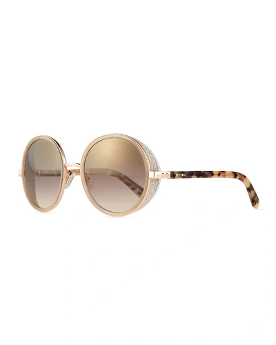 Shop Jimmy Choo Andie Round Glitter-trim Sunglasses In Brown