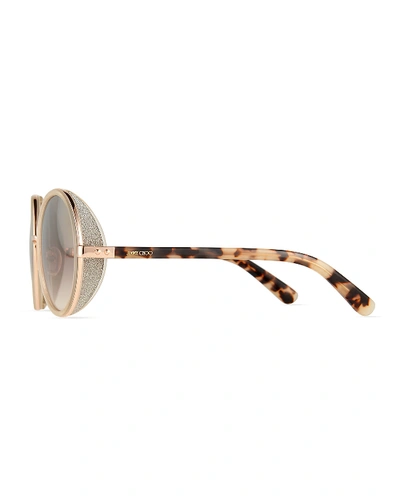 Shop Jimmy Choo Andie Round Glitter-trim Sunglasses In Brown