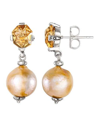 Shop Stephen Dweck Champagne Quartz Baroque Pearl Drop Earrings