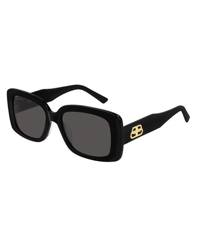 Shop Balenciaga Rectangle Acetate Sunglasses With Bb Temple In Black