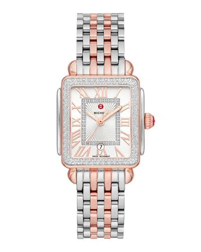 Shop Michele Deco Madison Mid Rose/steel Diamond Watch In Rose Gold