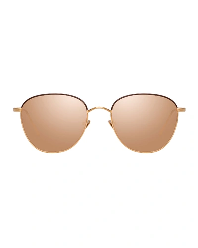 Shop Linda Farrow Titanium Mirrored Square Sunglasses In Rose Gold
