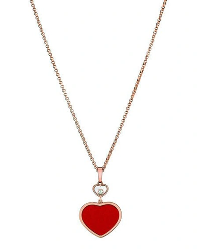 Shop Chopard Happy Hearts 18k Rose Gold Carnelian & Diamond Pendant Necklace