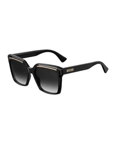 Shop Moschino Square Cutout Acetate Sunglasses In Black/dark Gray