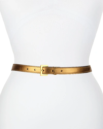 Shop Saint Laurent Metallic Leather Ysl Monogram Belt In Gold