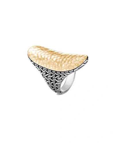 Shop John Hardy Classic Chain Hammered 18k Gold Saddle Ring In Gold And Silver