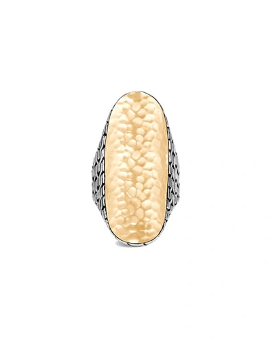 Shop John Hardy Classic Chain Hammered 18k Gold Saddle Ring In Gold And Silver