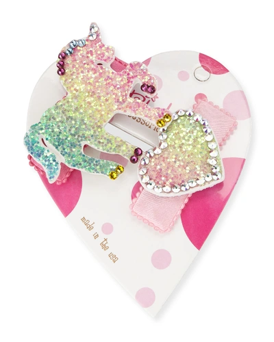 Shop Bari Lynn Heartuni Glitter Unicorn & Heart Hair Clip Set In Multi