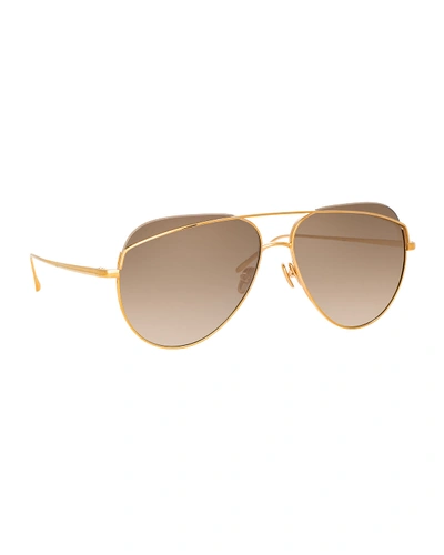 Shop Linda Farrow Titanium Aviator Sunglasses In Mocha