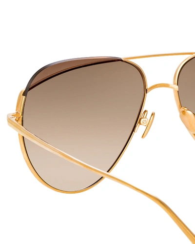 Shop Linda Farrow Titanium Aviator Sunglasses In Mocha