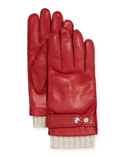 Shop Guanti Giglio Fiorentino Men's Deerskin Gloves W/ Cashmere Trim In Black