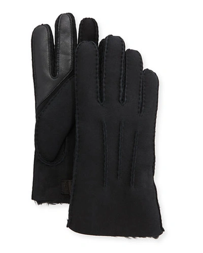 Shop Ugg Men's Three-cord Contrast Sheepskin Gloves In Black