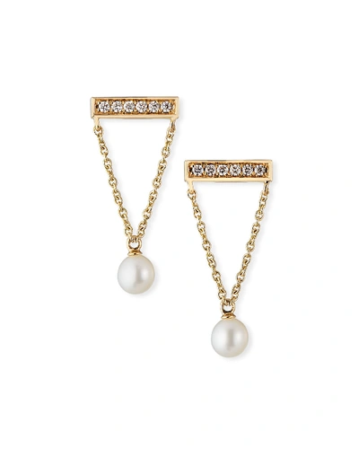 Shop Sydney Evan 14k Diamond Bar & Pearl Earrings In Gold