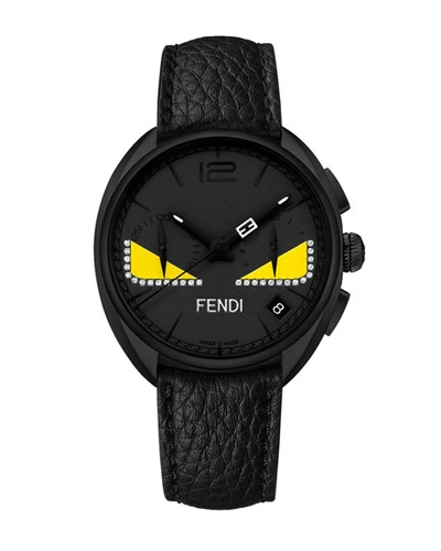 Shop Fendi Men's 40mm Momento  Bugs Chronograph Leather Watch W/ Diamonds In Yellow