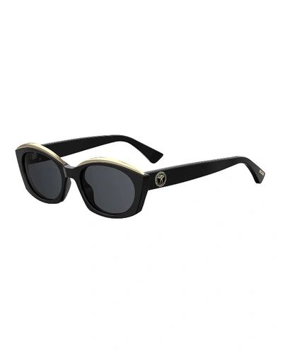 Shop Moschino Oval Acetate Sunglasses In Black/gray