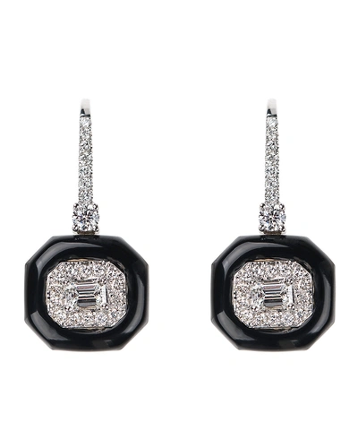 Shop Nikos Koulis Oui 18k White Gold Diamond & Black Enamel Drop Earrings In White/gold