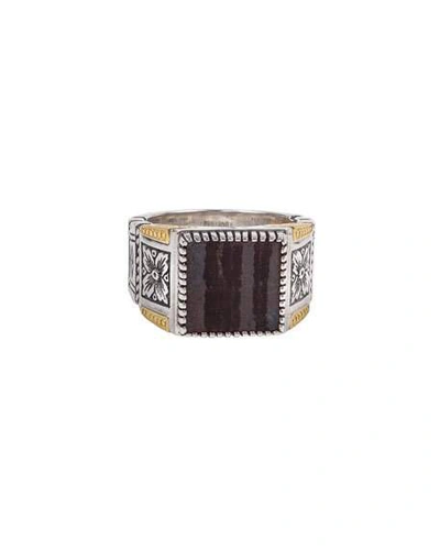 Shop Konstantino 18k Gold/silver Square Ferrite Ring In Gray/black