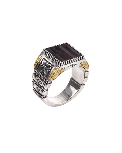 Shop Konstantino 18k Gold/silver Square Ferrite Ring In Gray/black