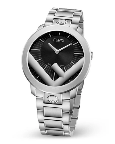 Shop Fendi Men's 41mm Run Away F Is  Logo Bracelet Watch In Silver