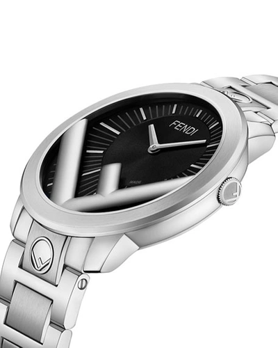 Shop Fendi Men's 41mm Run Away F Is  Logo Bracelet Watch In Silver