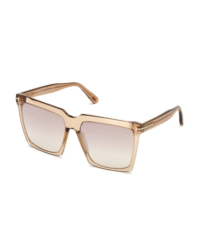 Shop Tom Ford Sabrina Square Acetate Sunglasses In Beige
