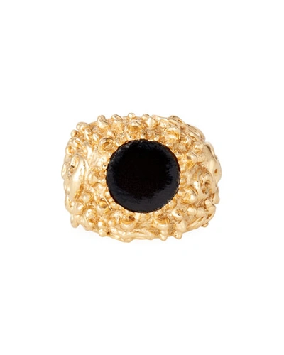 Shop Emanuele Bicocchi Men's Golden Textured Black Onyx Ring