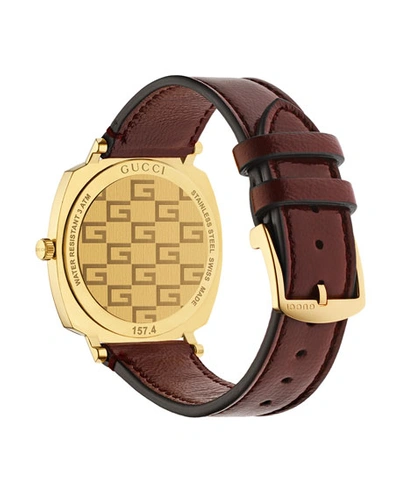 Shop Gucci Men's  Grip Square 3-window Watch With Leather Strap In Red