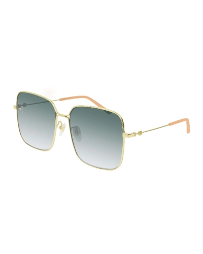 Shop Gucci Square Metal Sunglasses In Gold/orange