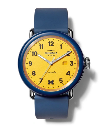Shop Shinola Detrola The Wolverine 43mm Silicone Watch In Blue/yellow