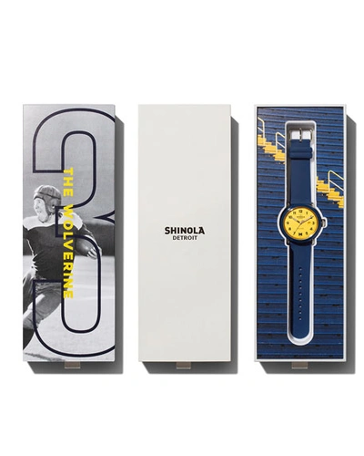 Shop Shinola Detrola The Wolverine 43mm Silicone Watch In Blue/yellow