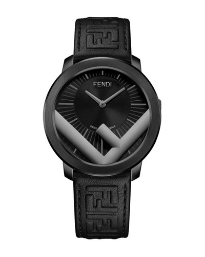 Shop Fendi Men's Run Away F Is  Embossed-leather Analog Watch In Black
