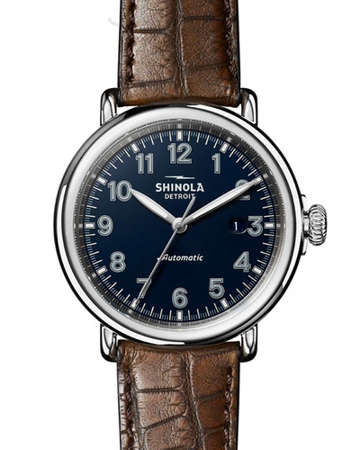 Shop Shinola Men's 45mm Runwell Automatic Watch With Alligator Strap In Blue