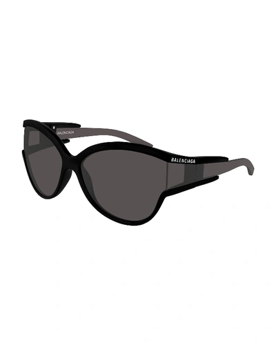 Shop Balenciaga Soft Mask Monochromatic Wrap Cat-eye Sunglasses In Black