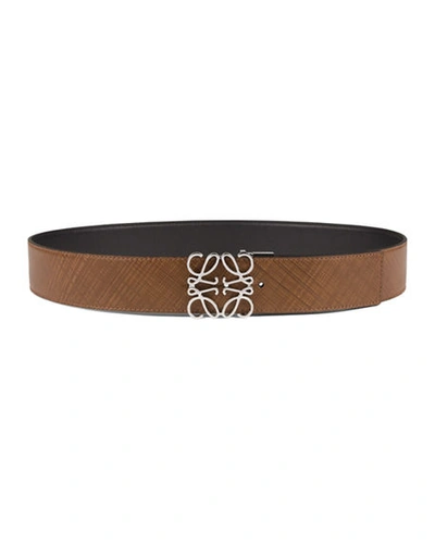 Shop Loewe Men's Reversible Anagram Leather Belt In Brown