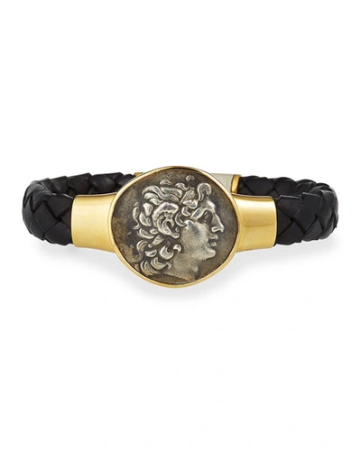 Shop Jorge Adeler Men's Ancient Alexander The Great Coin Braided Leather Bracelet In Gold