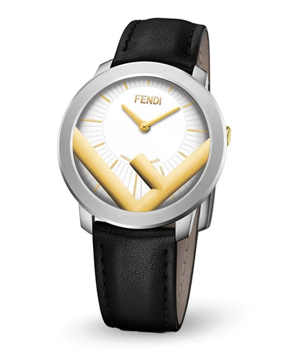 Shop Fendi Men's Run Away F Is  Logo Analog Leather Watch With Black Strap In White