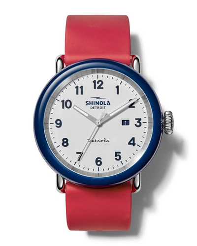 Shop Shinola Detrola The Ace 43mm Silicone Watch In Red/blue