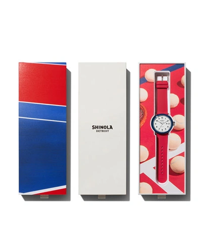 Shop Shinola Detrola The Ace 43mm Silicone Watch In Red/blue