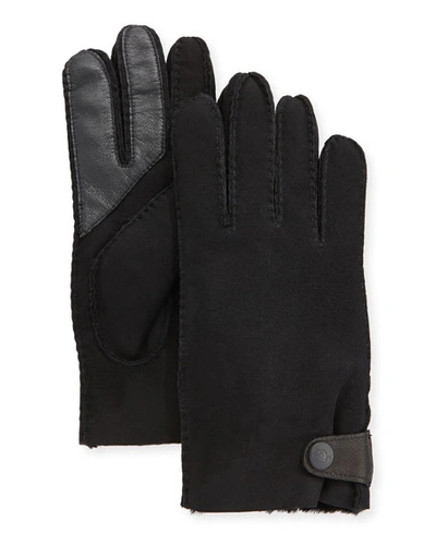 Shop Ugg Men's Side-tab Shearling-lined Gloves In Black