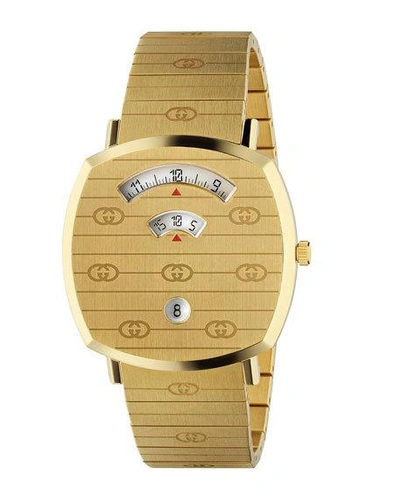 Shop Gucci Men's 38mm Grip Square 3-window Interlocking G Bracelet Watch In Gold