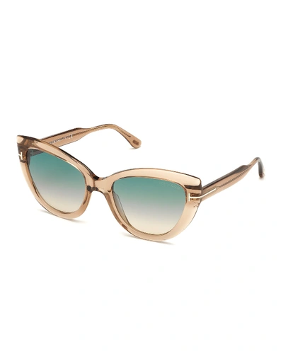 Shop Tom Ford Anya Cat-eye Monochromatic Sunglasses In Light Brown/green