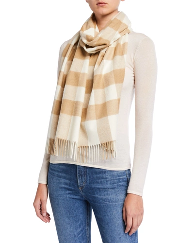 Shop Burberry Half Mega Check Cashmere Scarf In White/alabaster