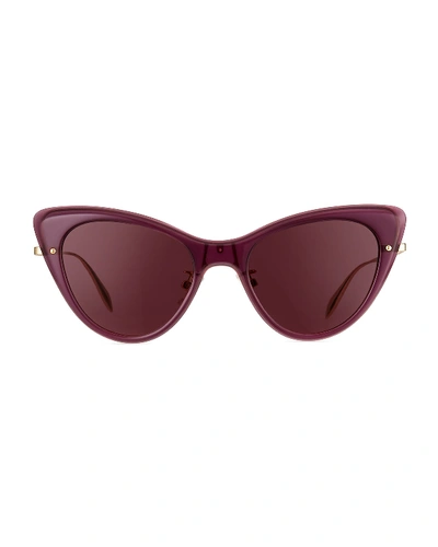 Shop Alexander Mcqueen Cat-eye Acetate Sunglasses In Burgundy