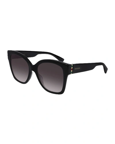 Shop Gucci Square Acetate Sunglasses In Black/gray